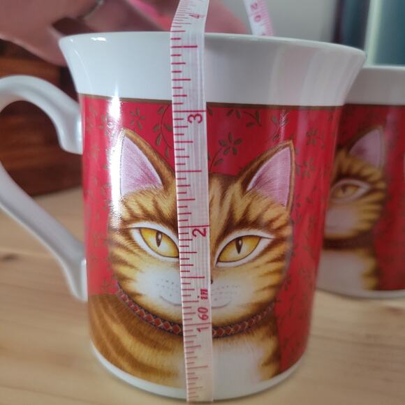 Vintage 1987 Hallmark Cat Mugs – Set of 4, Red with Orange Tabby, Made in Japan - Picture 5 of 7